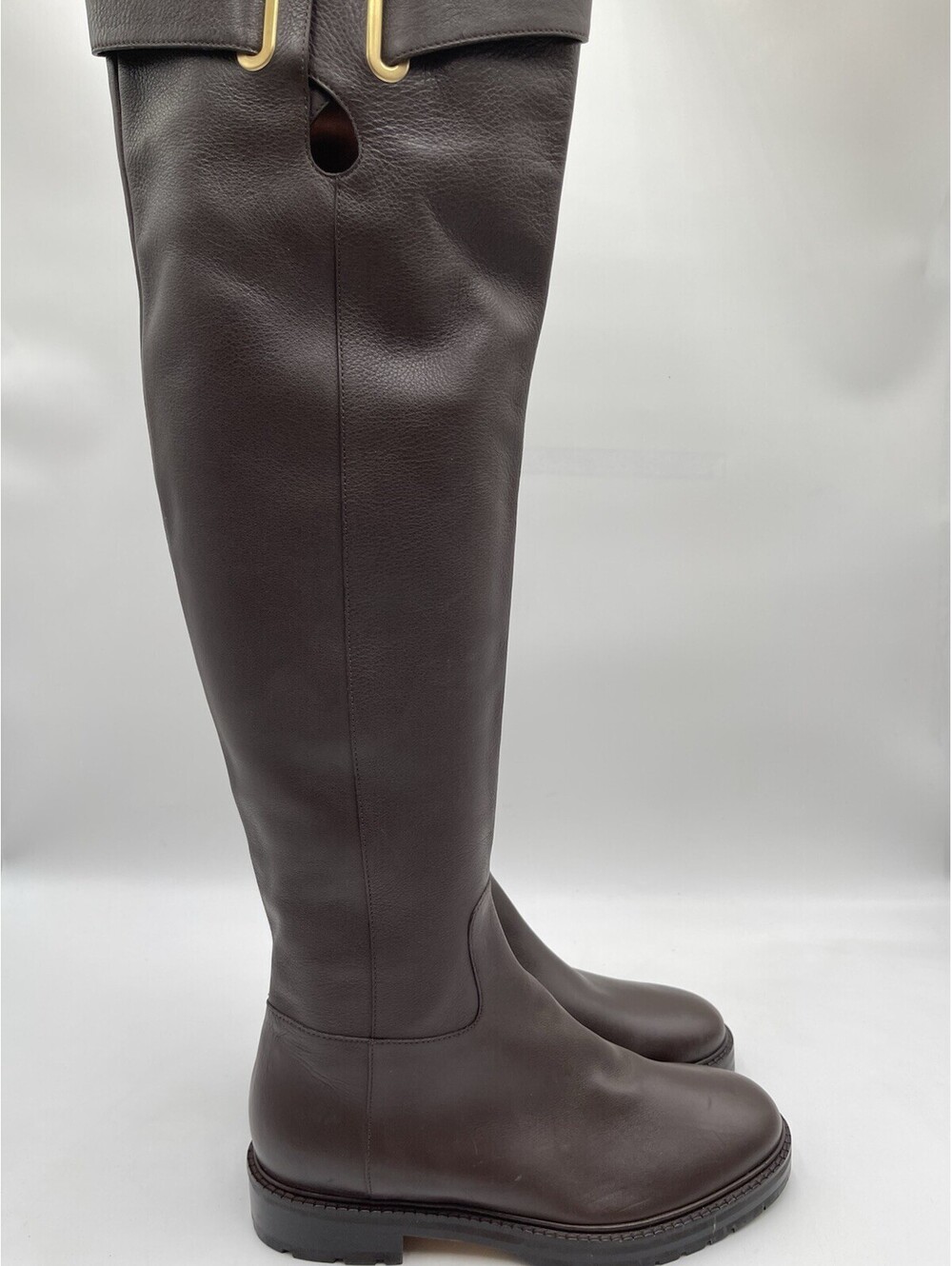 Valentino Garavani Bowrap buckled leather over-the-knee boots in a brown Size 39